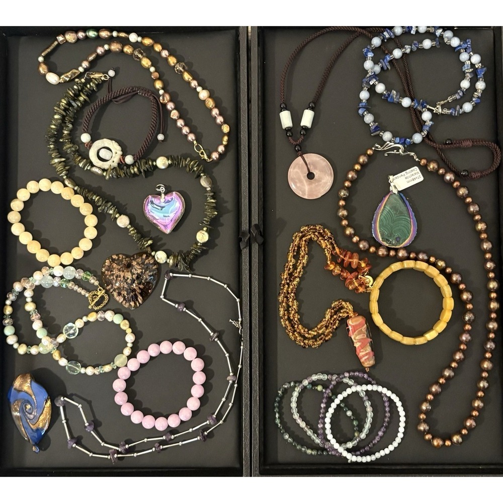 Vintage To Modern Gemstone Pearl Boho Glass Pendant Necklace Bracelet Lot